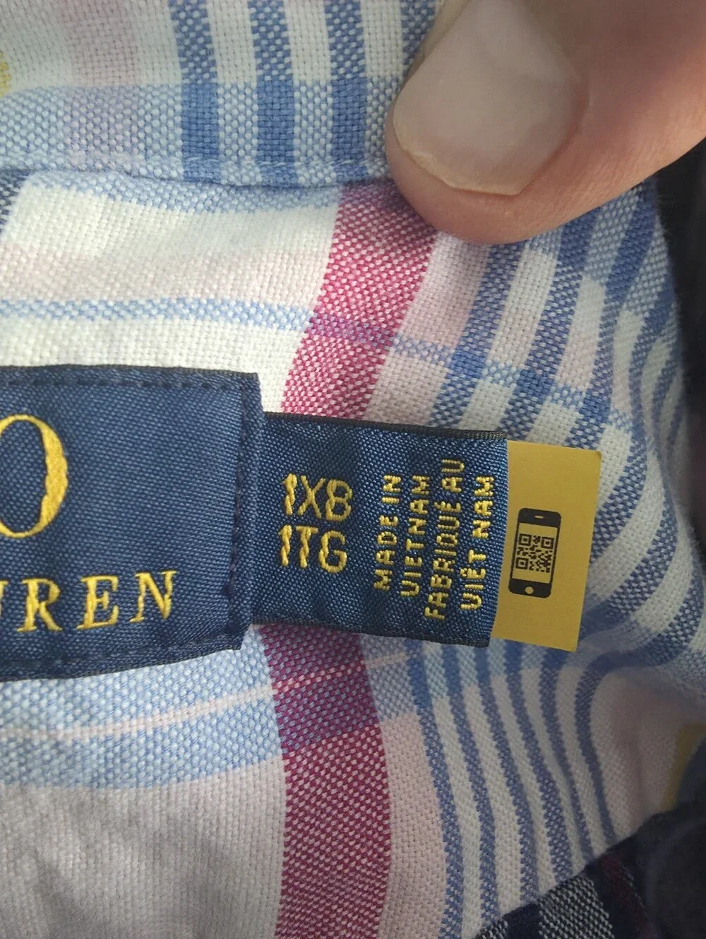 Polo Ralph Lauren Shirt Mens 1XB Blue Gingham Plaid Button Down Long Sleeve